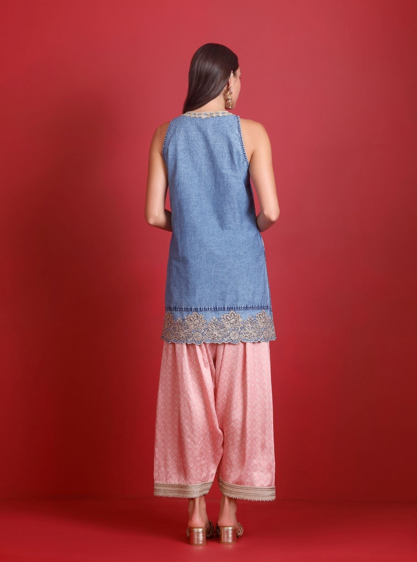 Nira Cupro Denim Kurta Set