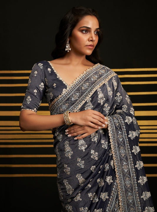 Rangrez Royal Tissue Navy Saree