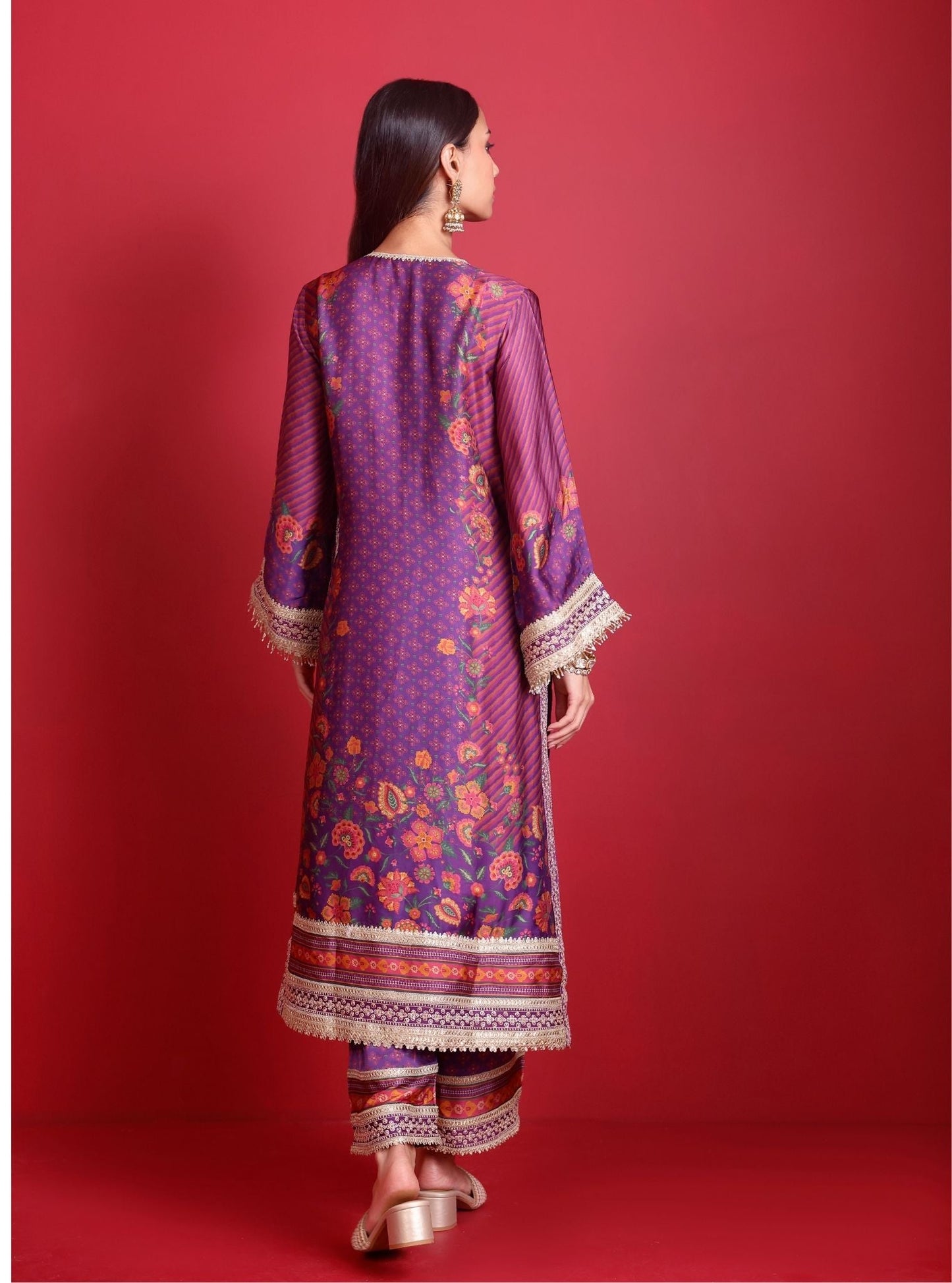 Osha Cupro Satin Purple Kurta Set