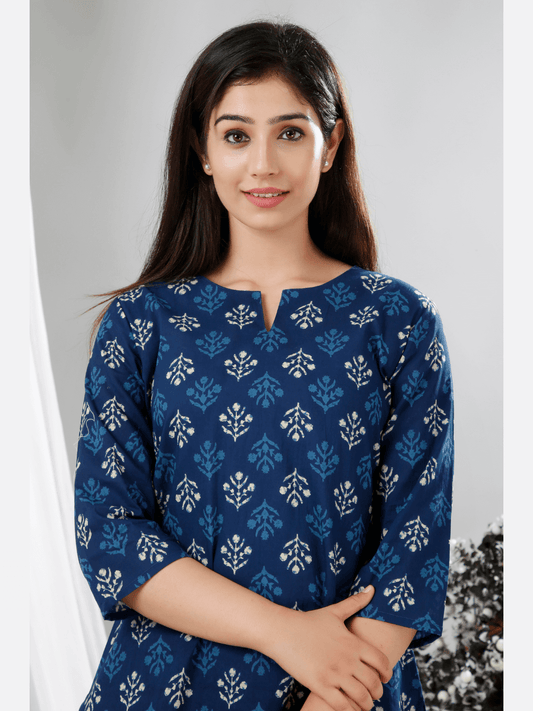 Blue Indigo Hand Block Printed Pure Cotton Lounge Wear