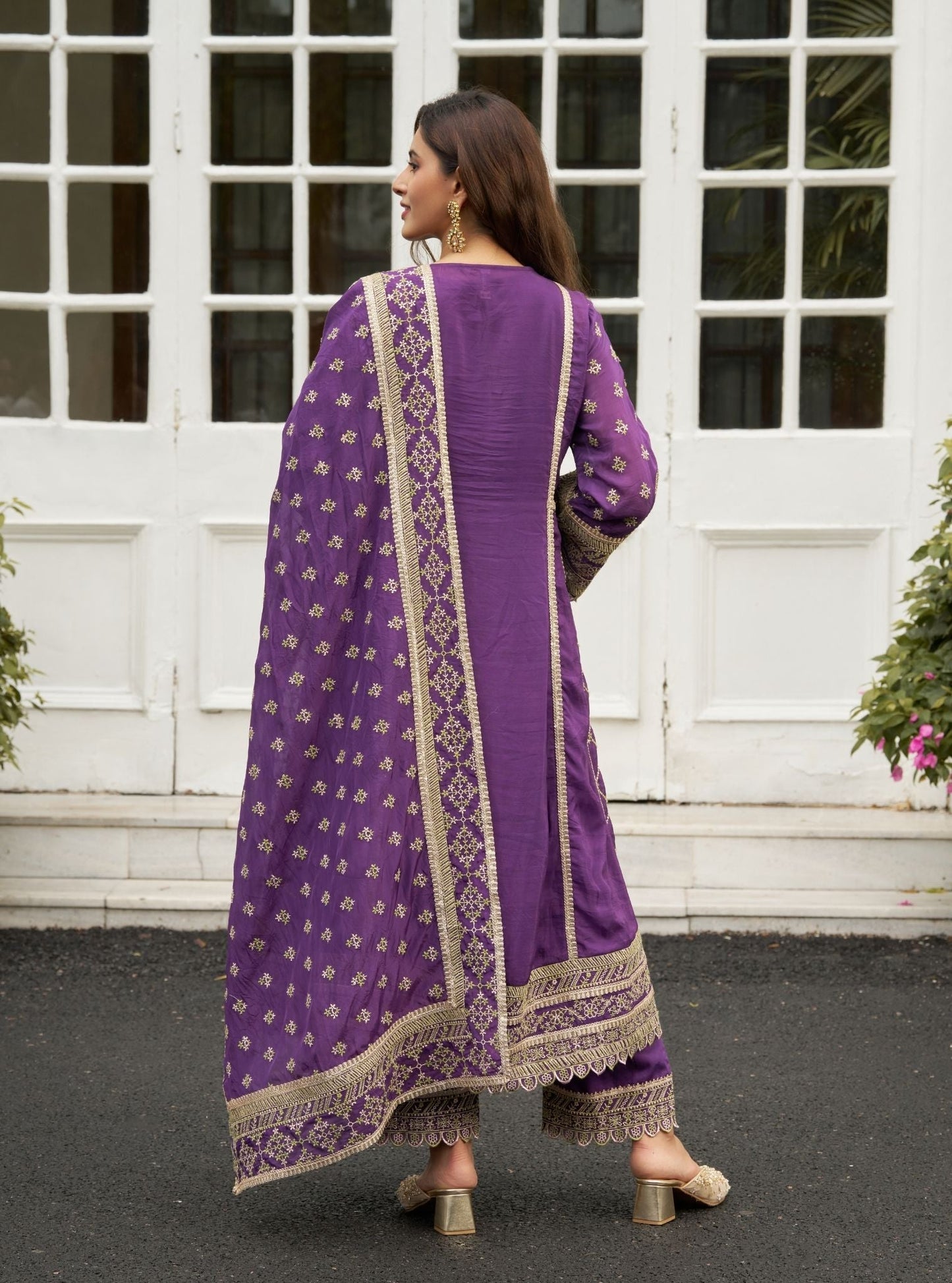 Sundari Viscose Glass Organza Luxe Purple Anarkali Kurta Set