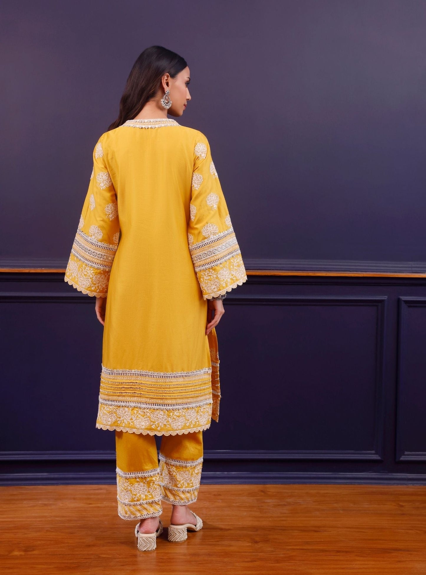 Reha Pima Satin Mustard Kurta Set