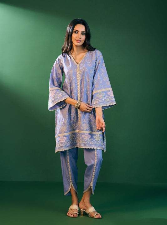 Rina Supima Cotton Steel Blue Kurta with Steel Blue Dhoti Pant Set