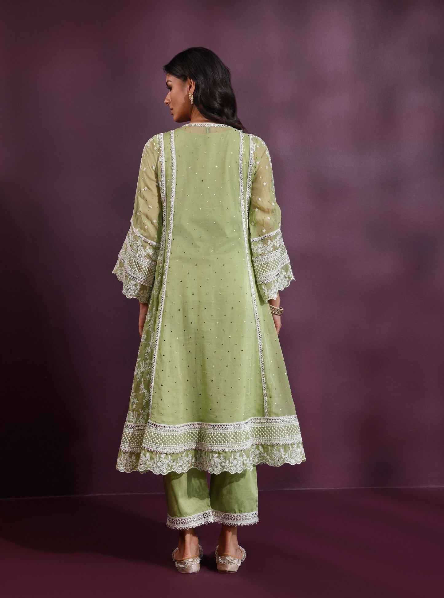 Rupa Organza Pista Green Anarkali Kurta with Pima Satin Pista Green Pant Set