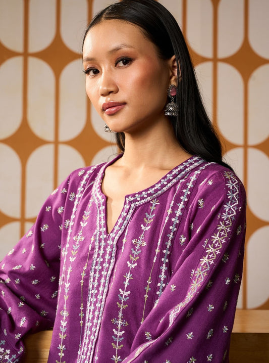 Phoebev Wool Purple Kurta Set