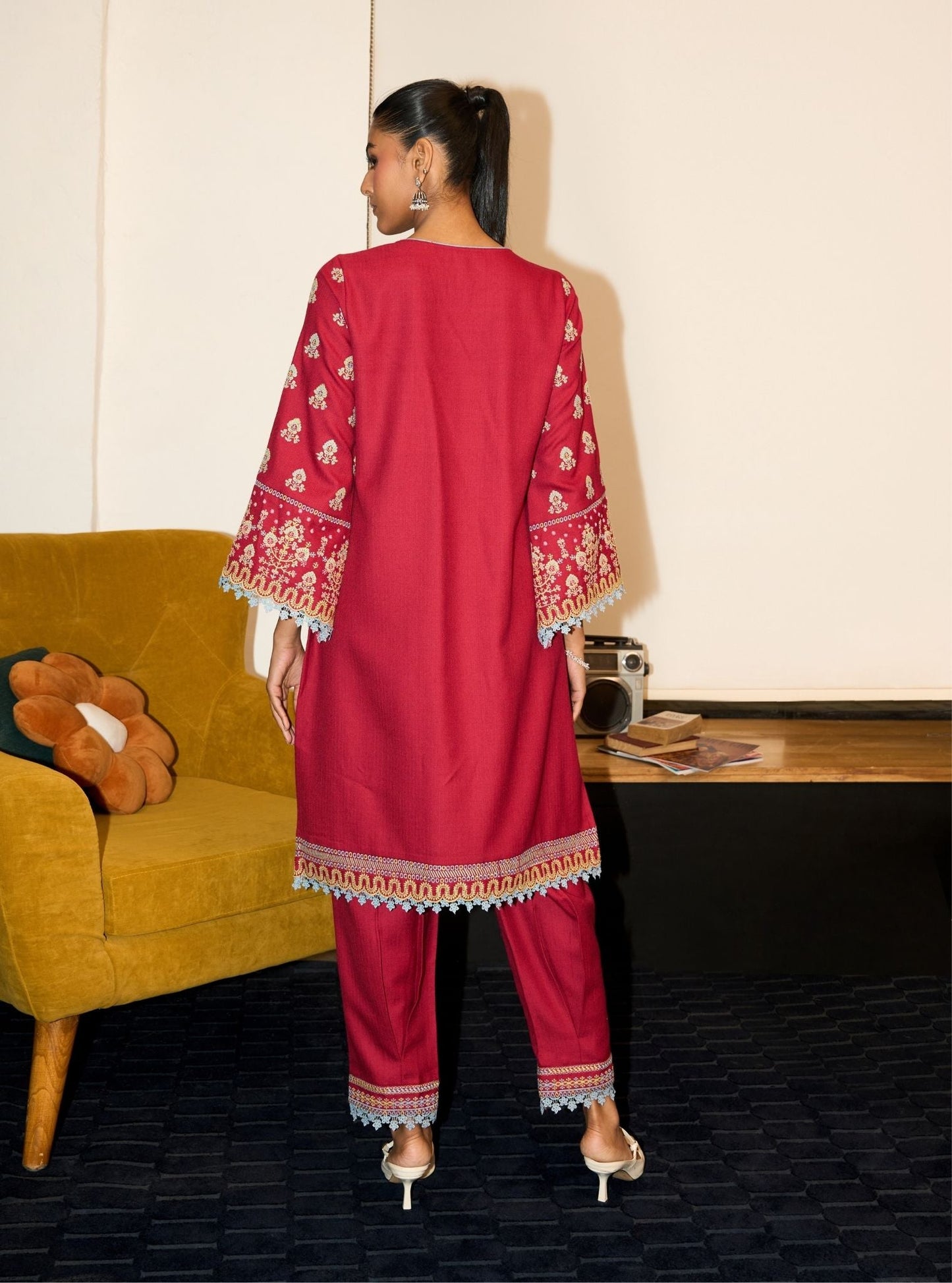 Celia Wool Wine Kurta Set