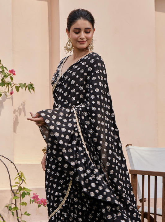 Brahmi Crepe Pre-Stitched Black Saree