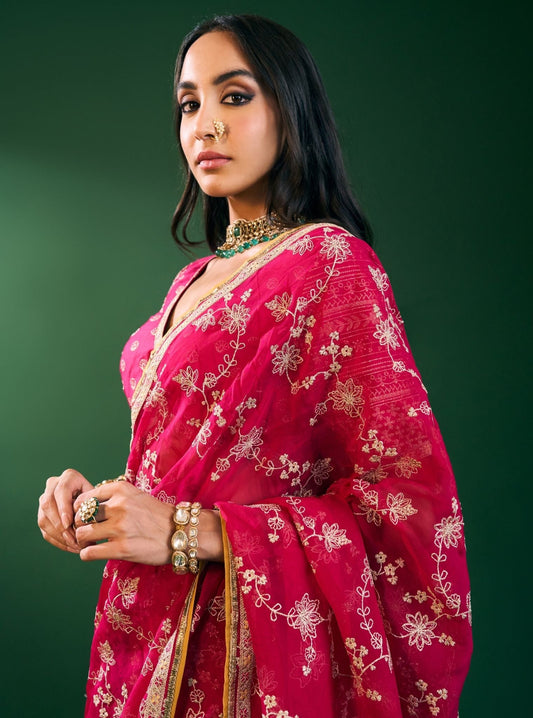 Kavya Organza Fuschia Saree