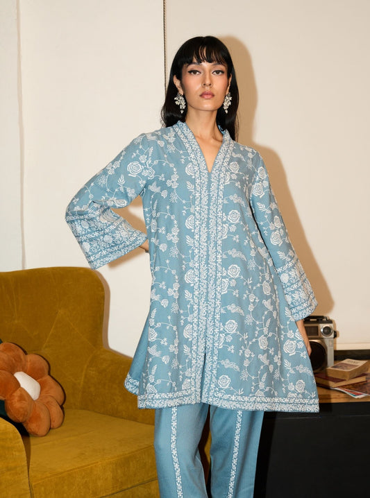 Greta Wool Light Blue Kurta Set