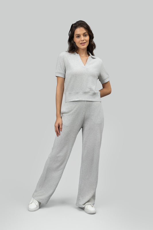 Grey Ottoman Rib Polo Set