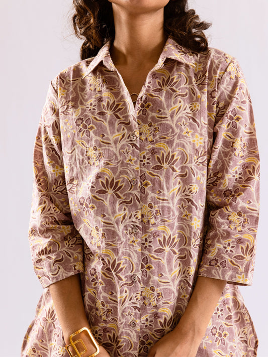 Lavender Bloom Chill Pure Cotton Collar Shirt Co-ord set