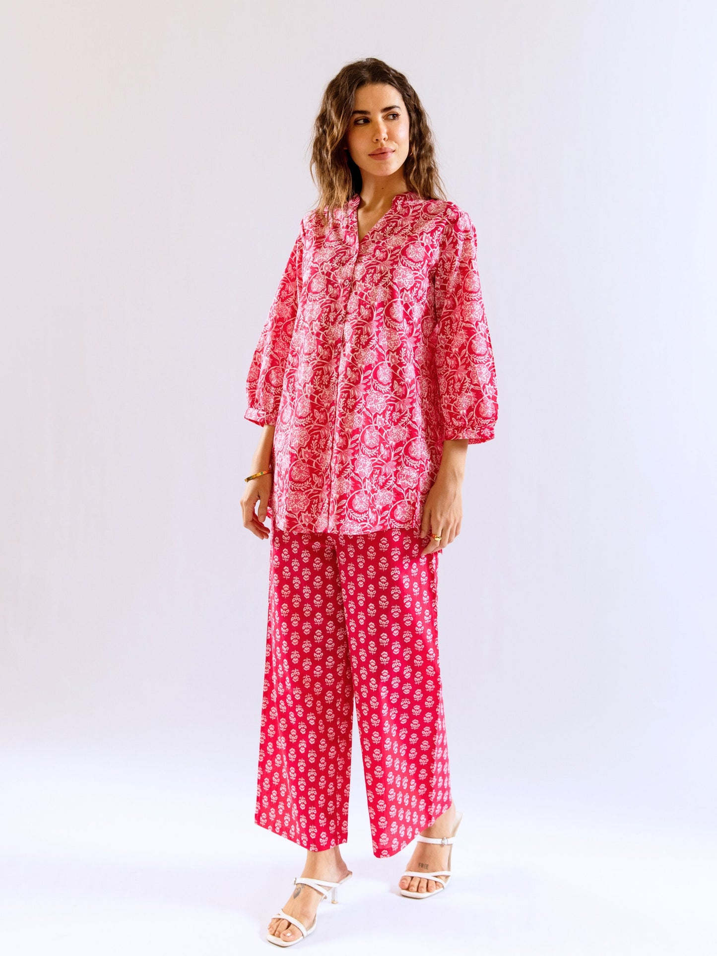 Pink Peony Chill Pure Cotton Back Pleated Co-ord set