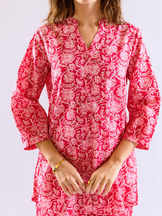 Pink Peony Chill Pure Cotton Back Pleated Co-ord set