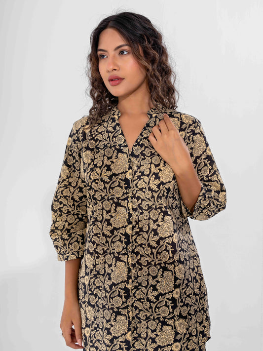 Black Inayat Pure Cotton Back Pleated Co-ord Set