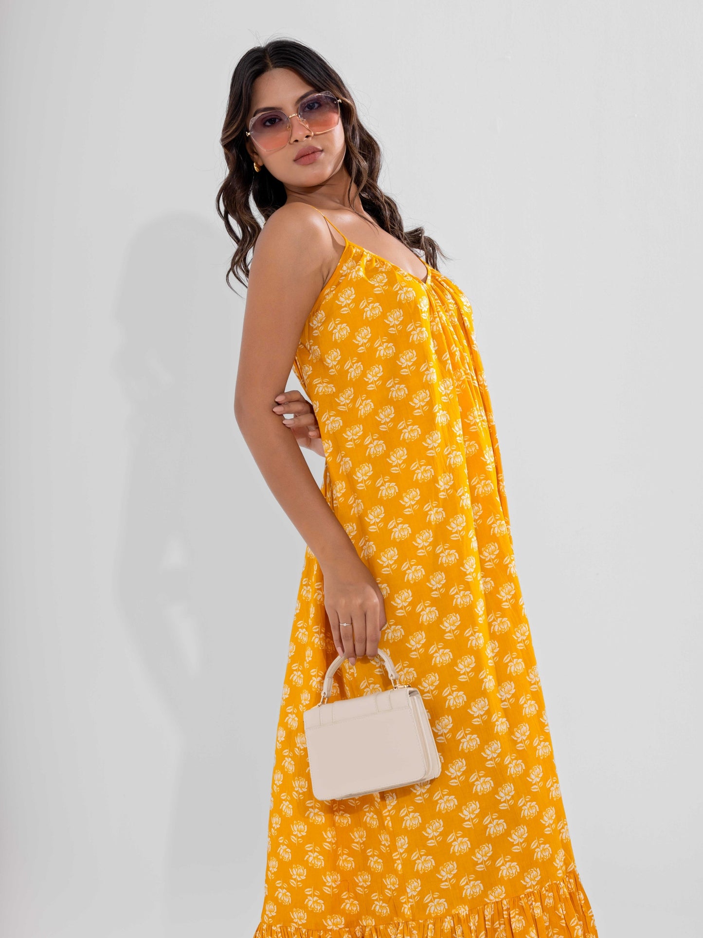 Yellow Fable Pure Cotton Ghera Night Maxi