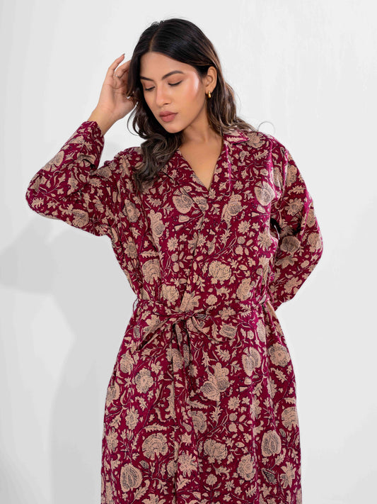 Wine Dust Pure Cotton Collar Robe