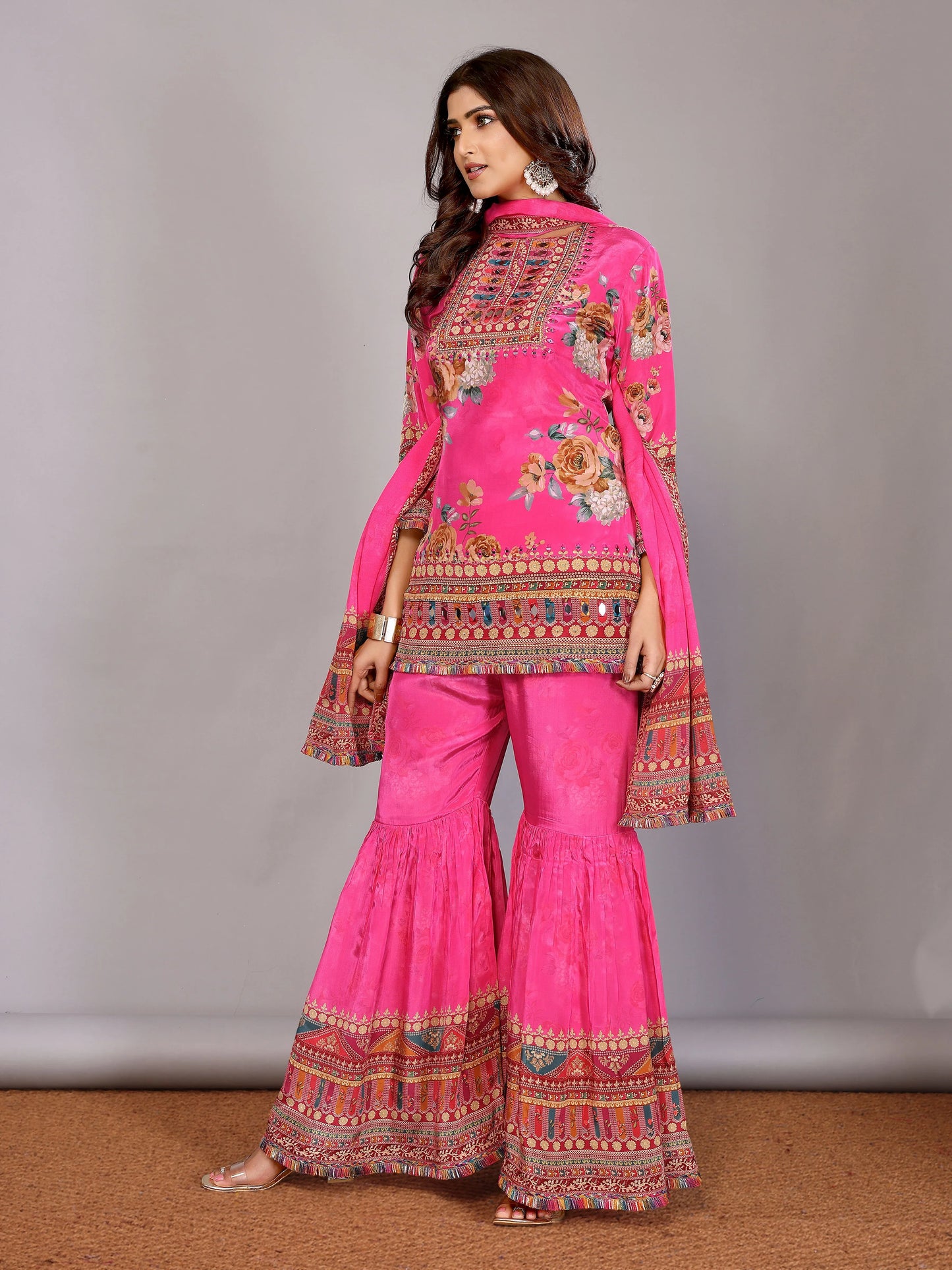 Fuchsia Hot Pink Sharara Set