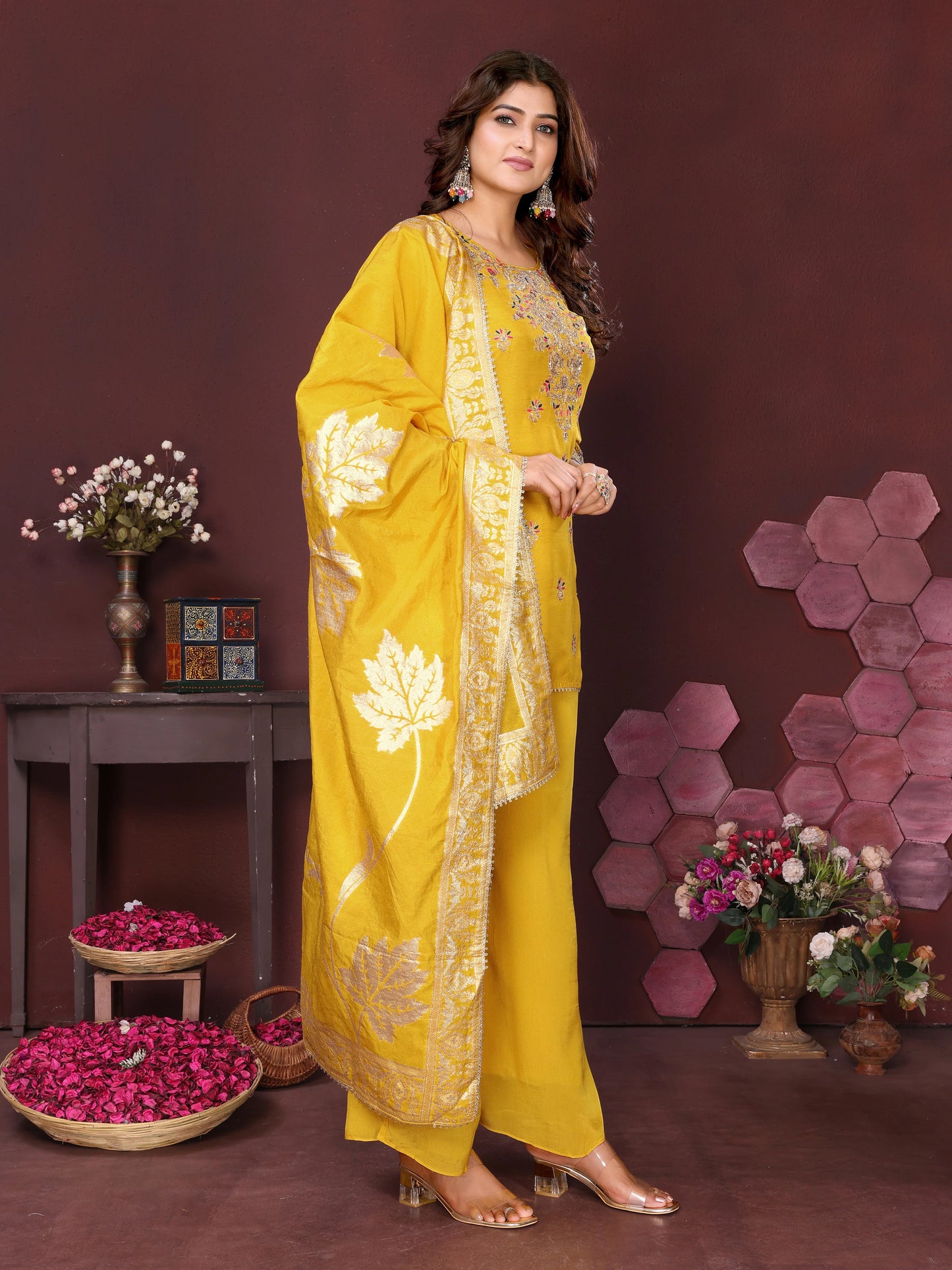 Marigold Majesty Short Dress and Dupatta Set
