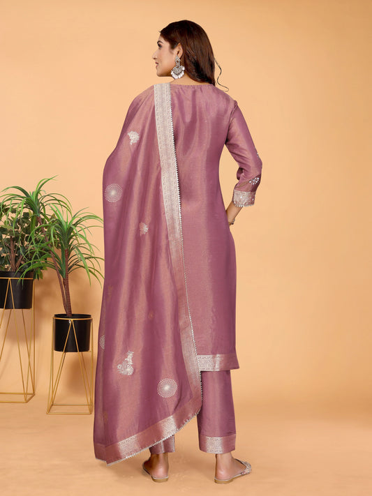 Dusty Mauve Hand-Work Tissue Suit Set