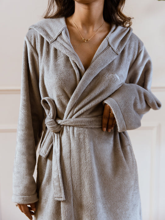Grey Super Soft Woollen Hoodie Robe