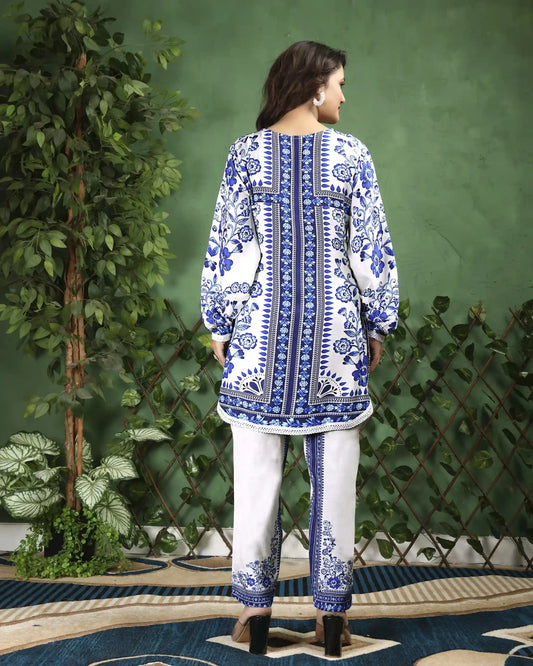 Positano Blue & White Floral Print Co-ord set