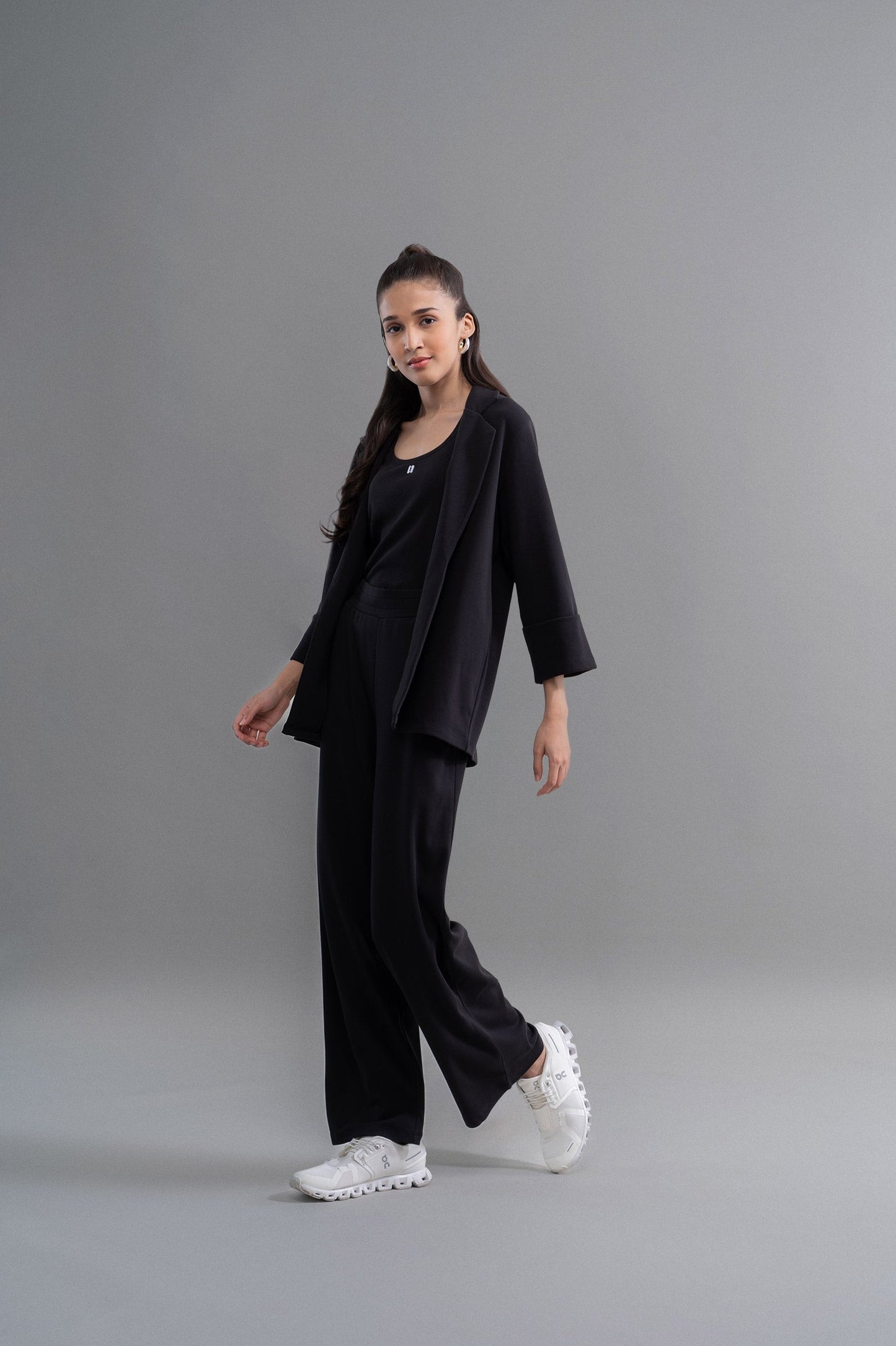 Snugknit® Black Flared Pant With Tank Top & Blazer