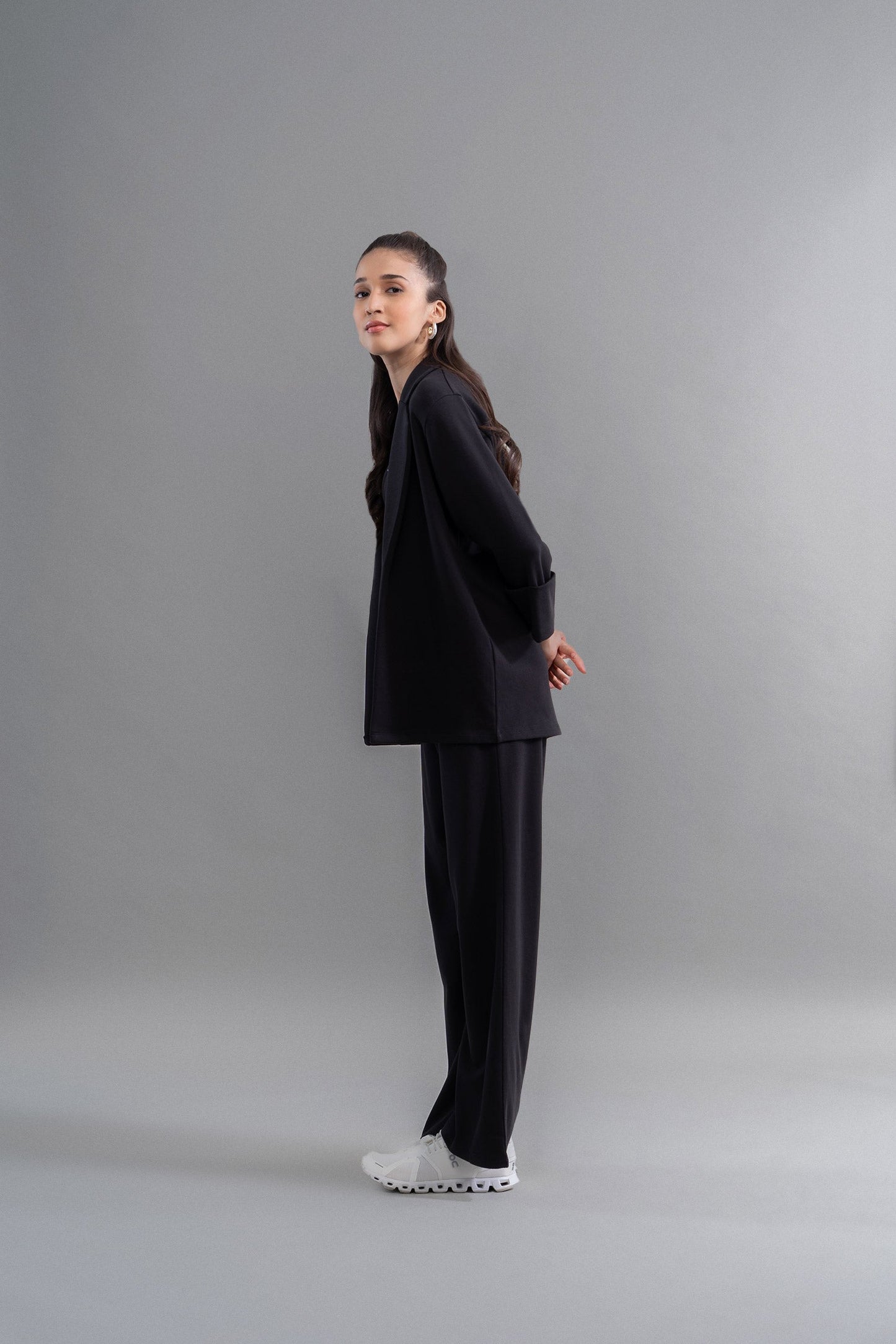 Snugknit® Black Flared Pant With Tank Top & Blazer