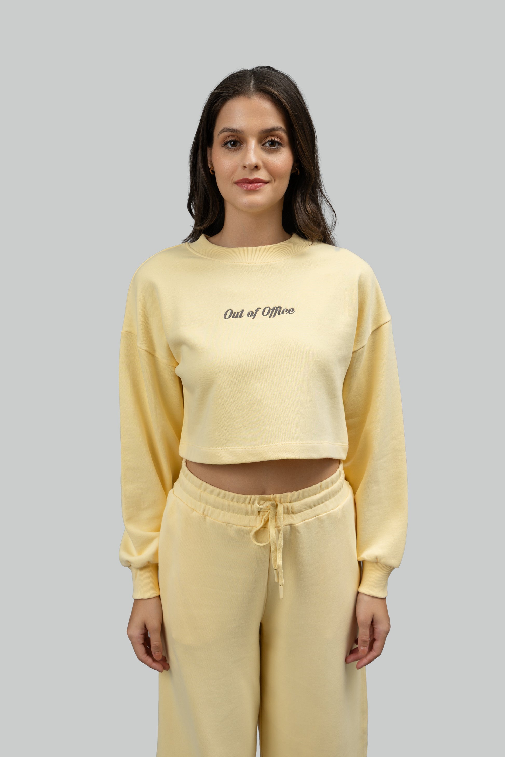 'Out Of Office' Yellow Terry Cropped Sweatshirt