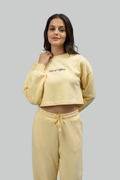 'Out Of Office' Yellow Terry Cropped Sweatshirt