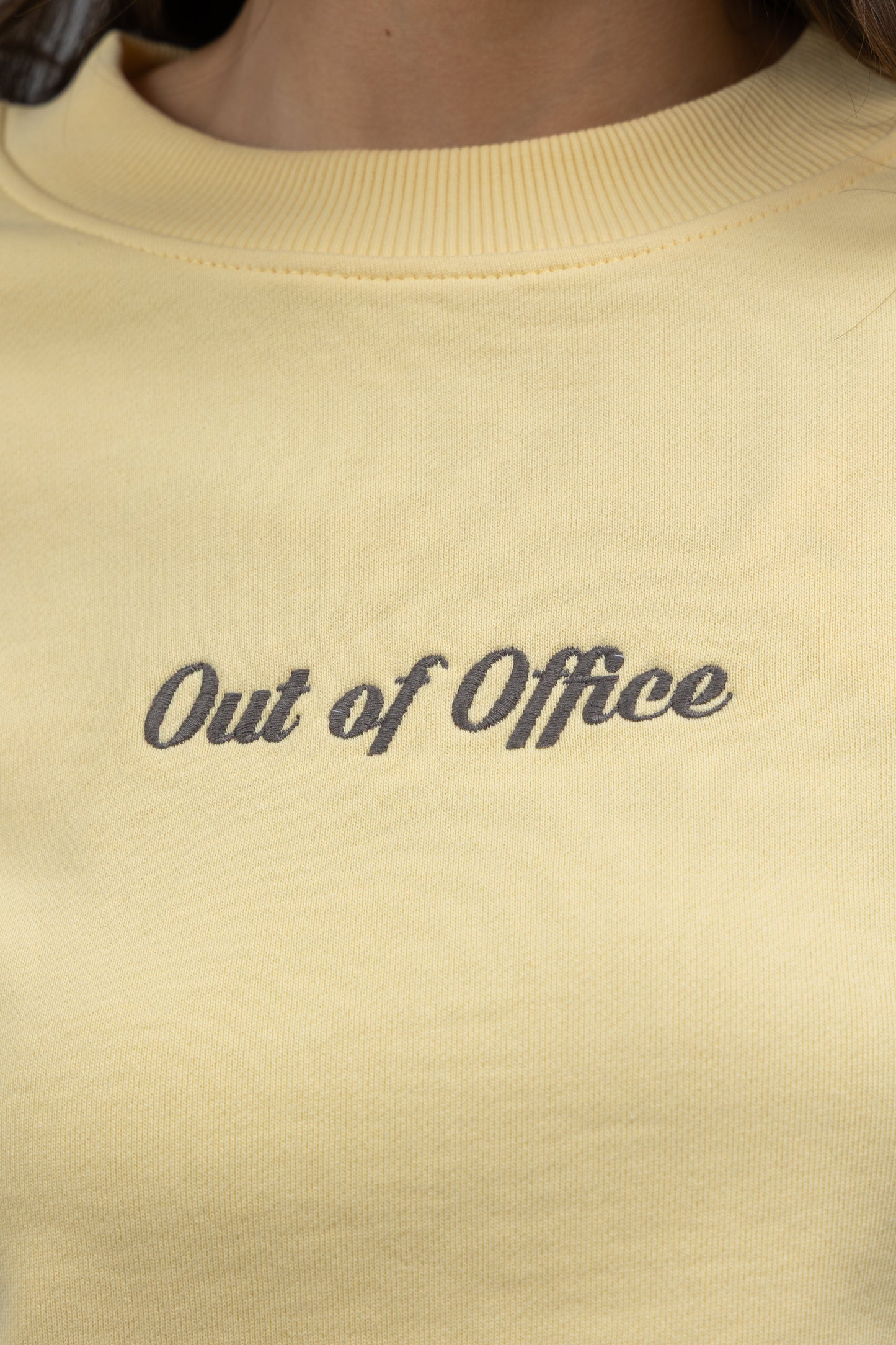 'Out Of Office' Yellow Terry Cropped Sweatshirt