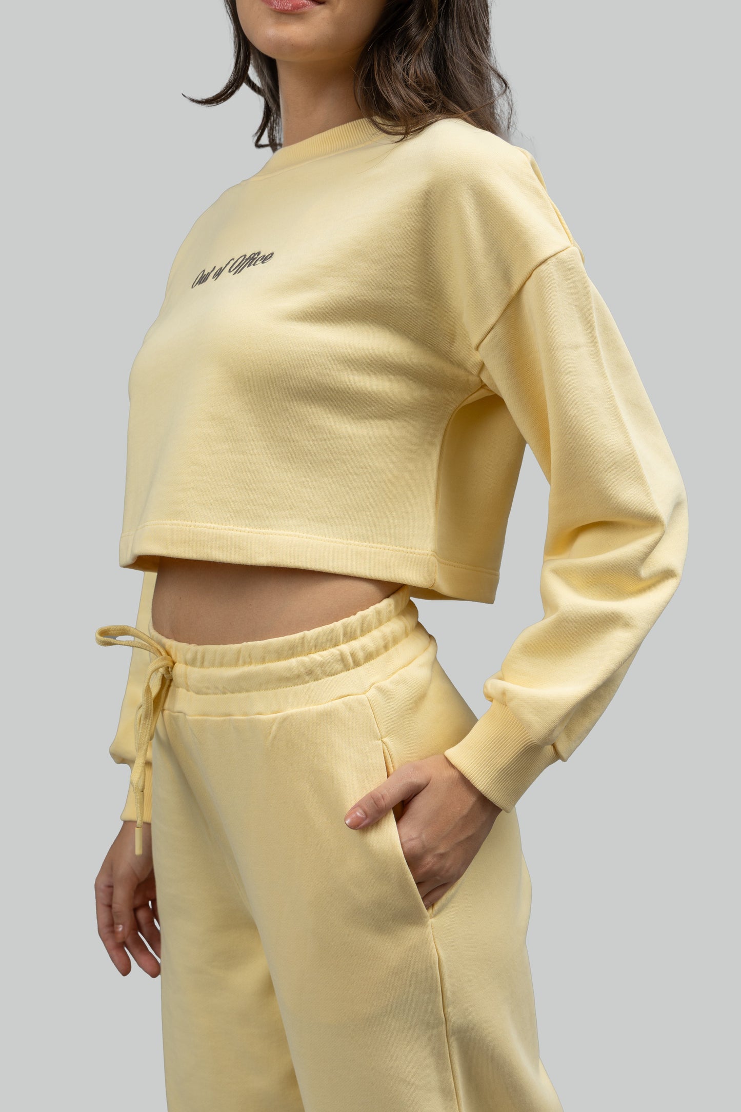'Out Of Office' Yellow Terry Cropped Sweatshirt