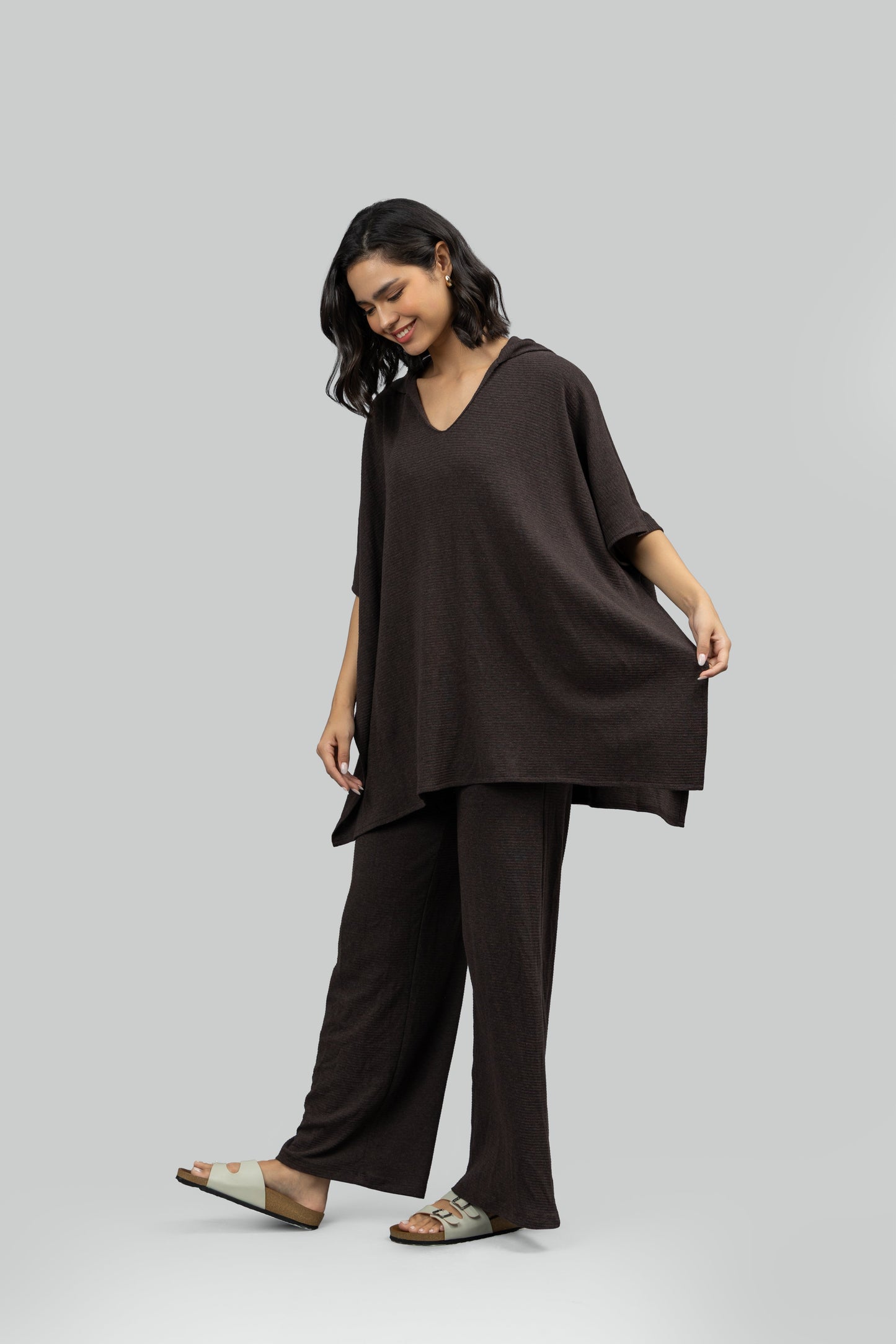 Relaxed Mocha Kaftan Hoodie Set