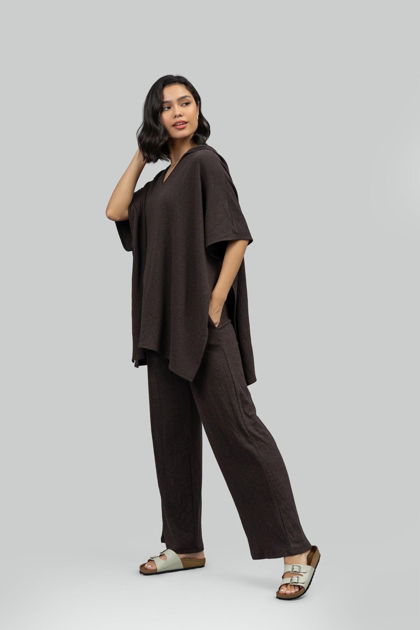 Relaxed Mocha Kaftan Hoodie Set