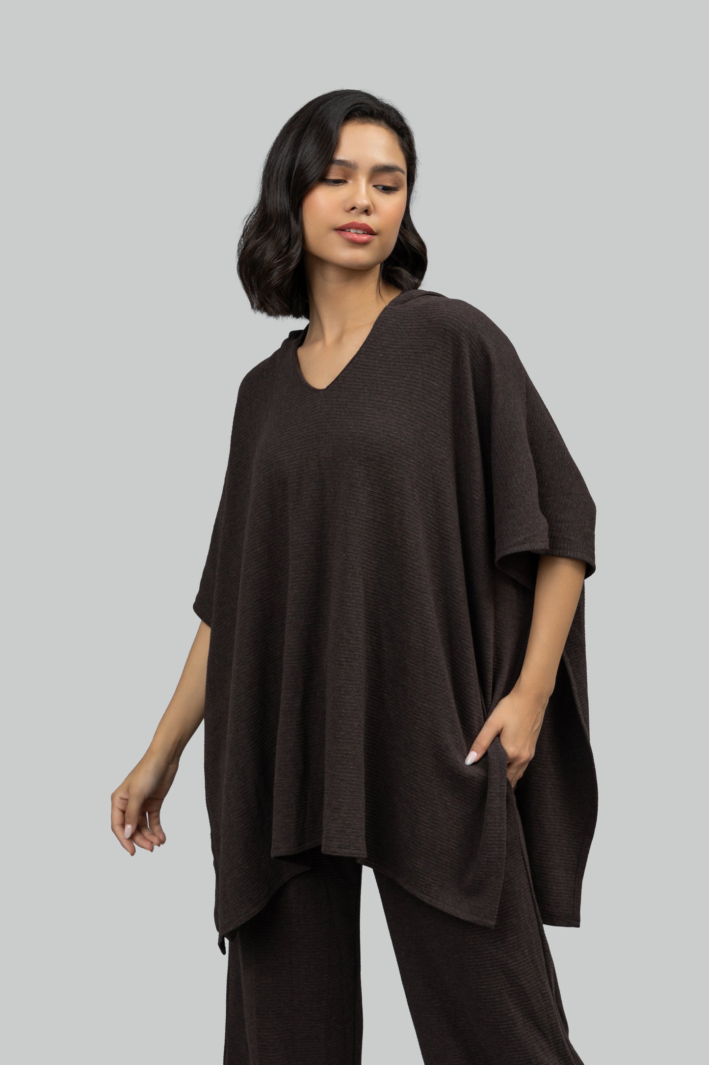 Relaxed Mocha Kaftan Hoodie Set