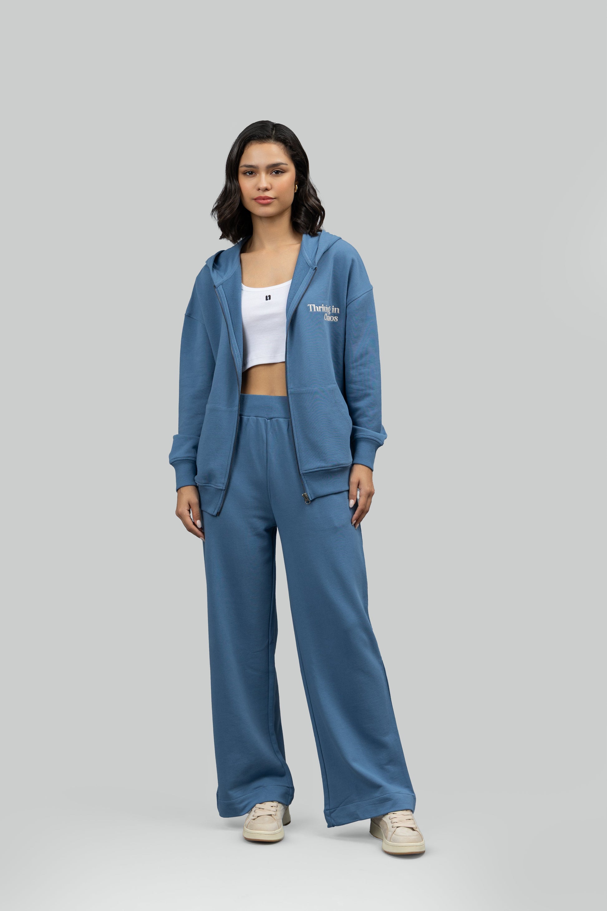 'Thriving In Chaos' Cotton Terry Zip-up Hoodie Set