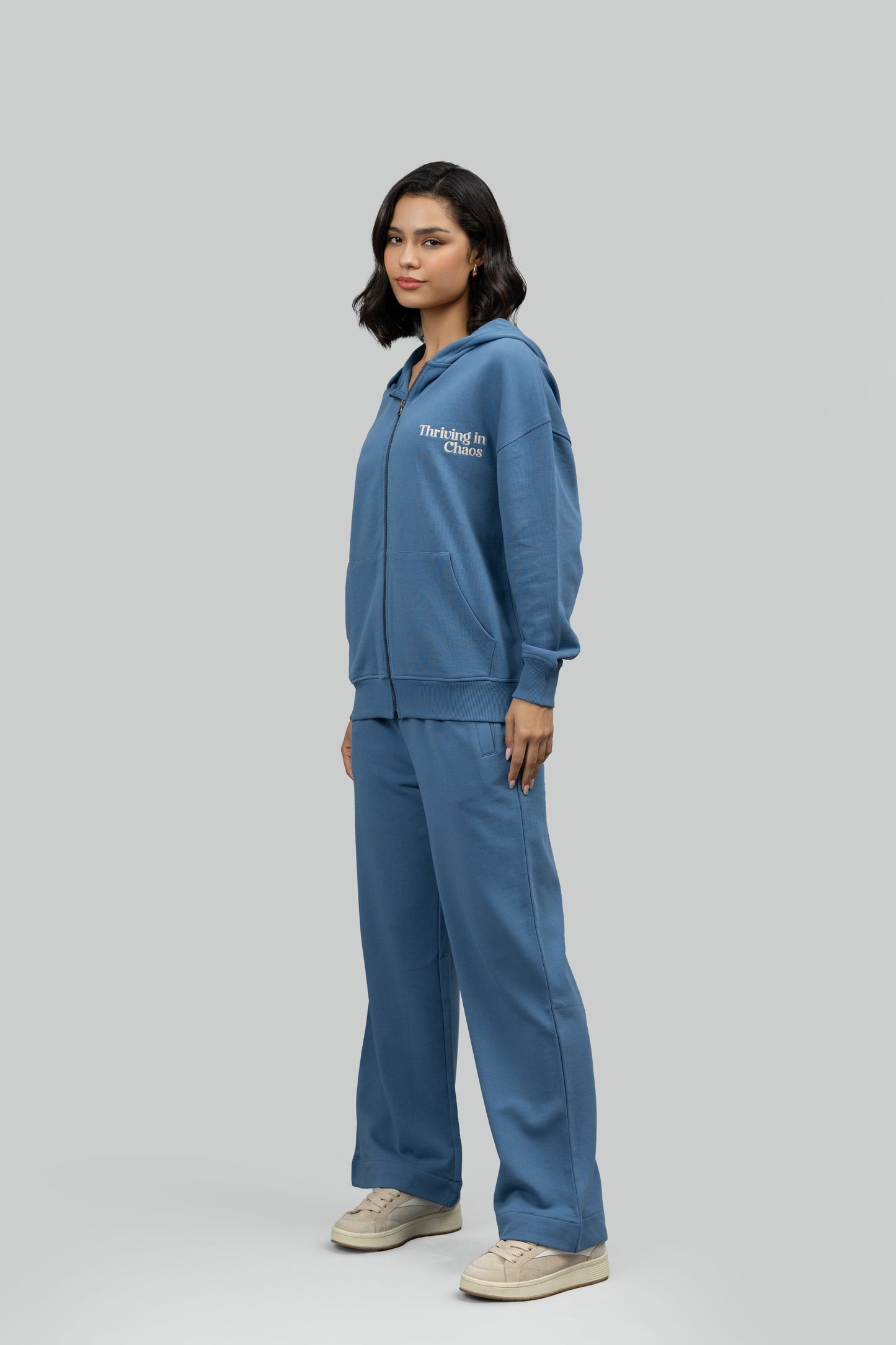 'Thriving In Chaos' Cotton Terry Zip-up Hoodie Set