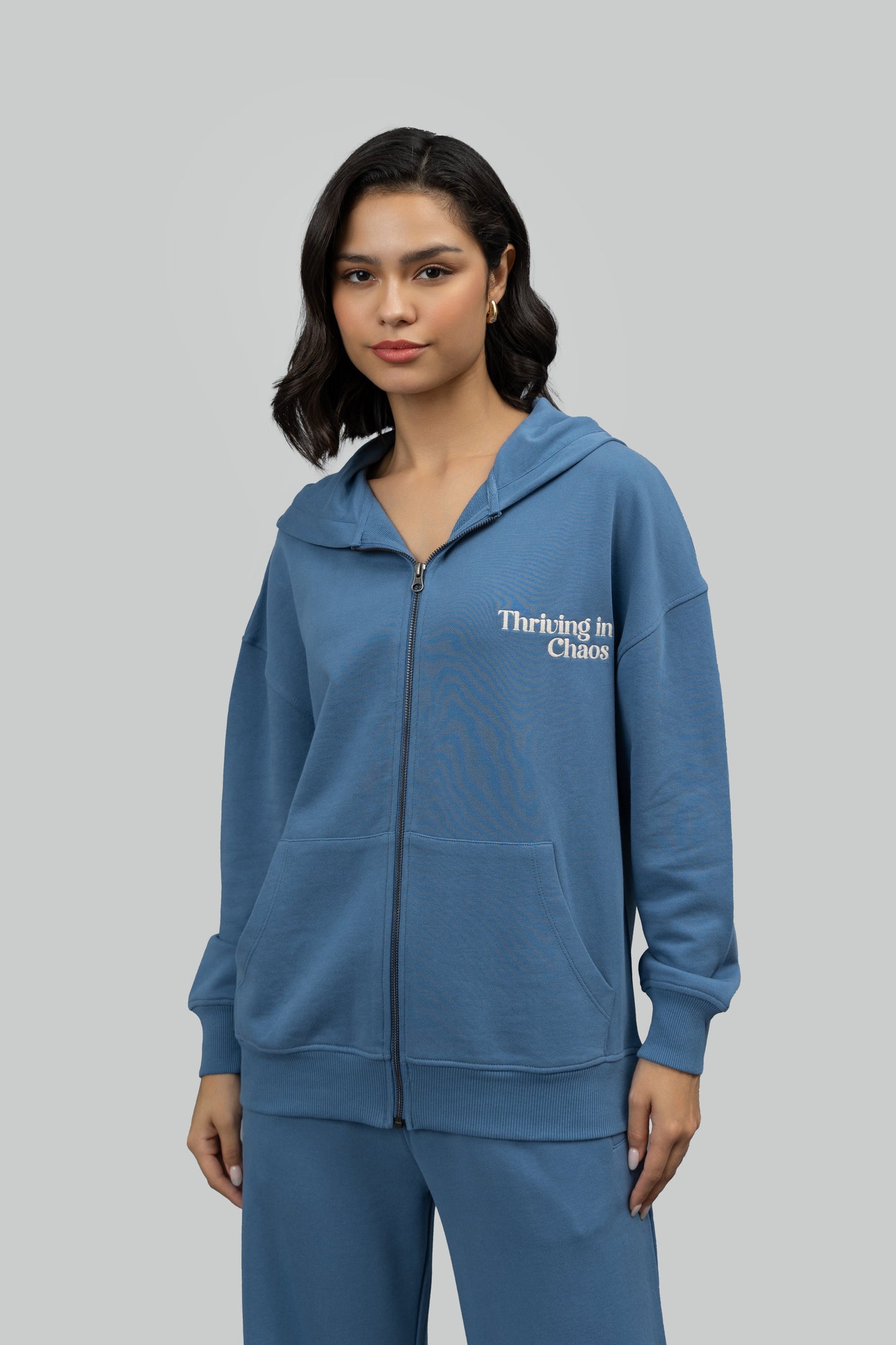 'Thriving In Chaos' Cotton Terry Zip-up Hoodie Set