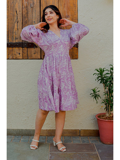 Bishop Sleeve Purple Bale Pure Cotton Dress
