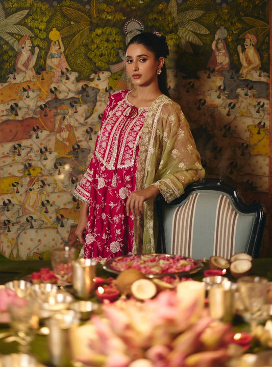 Sanae Cupro Satin Fuschia Kurta Set