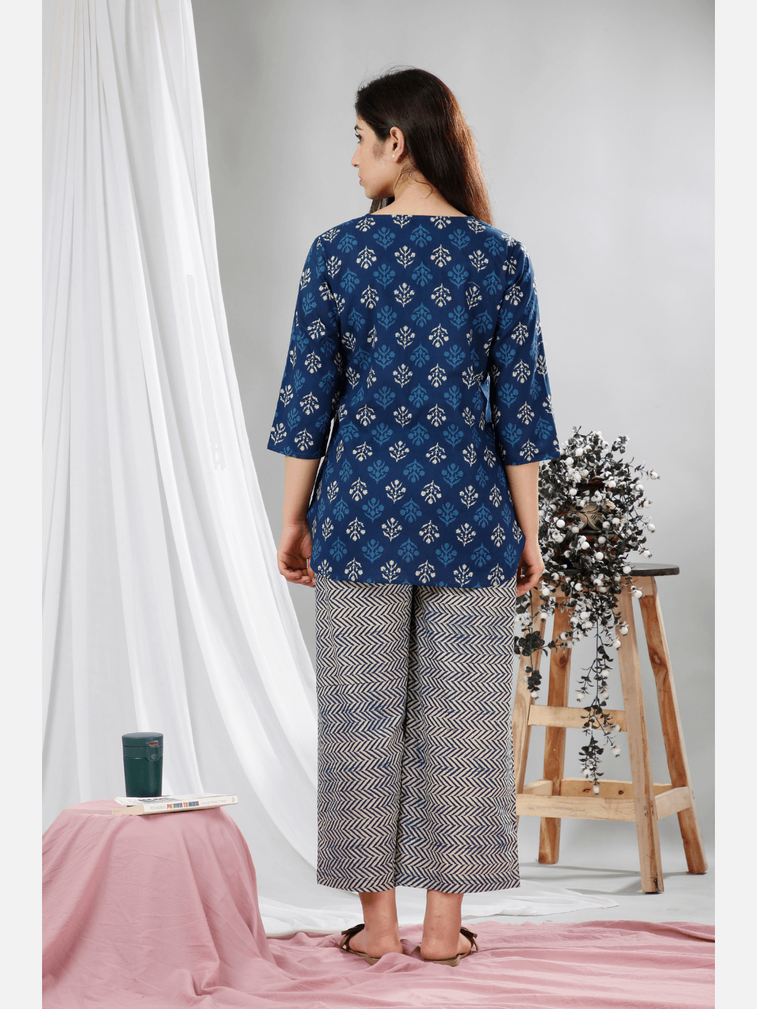 Blue Indigo Hand Block Printed Pure Cotton Lounge Wear