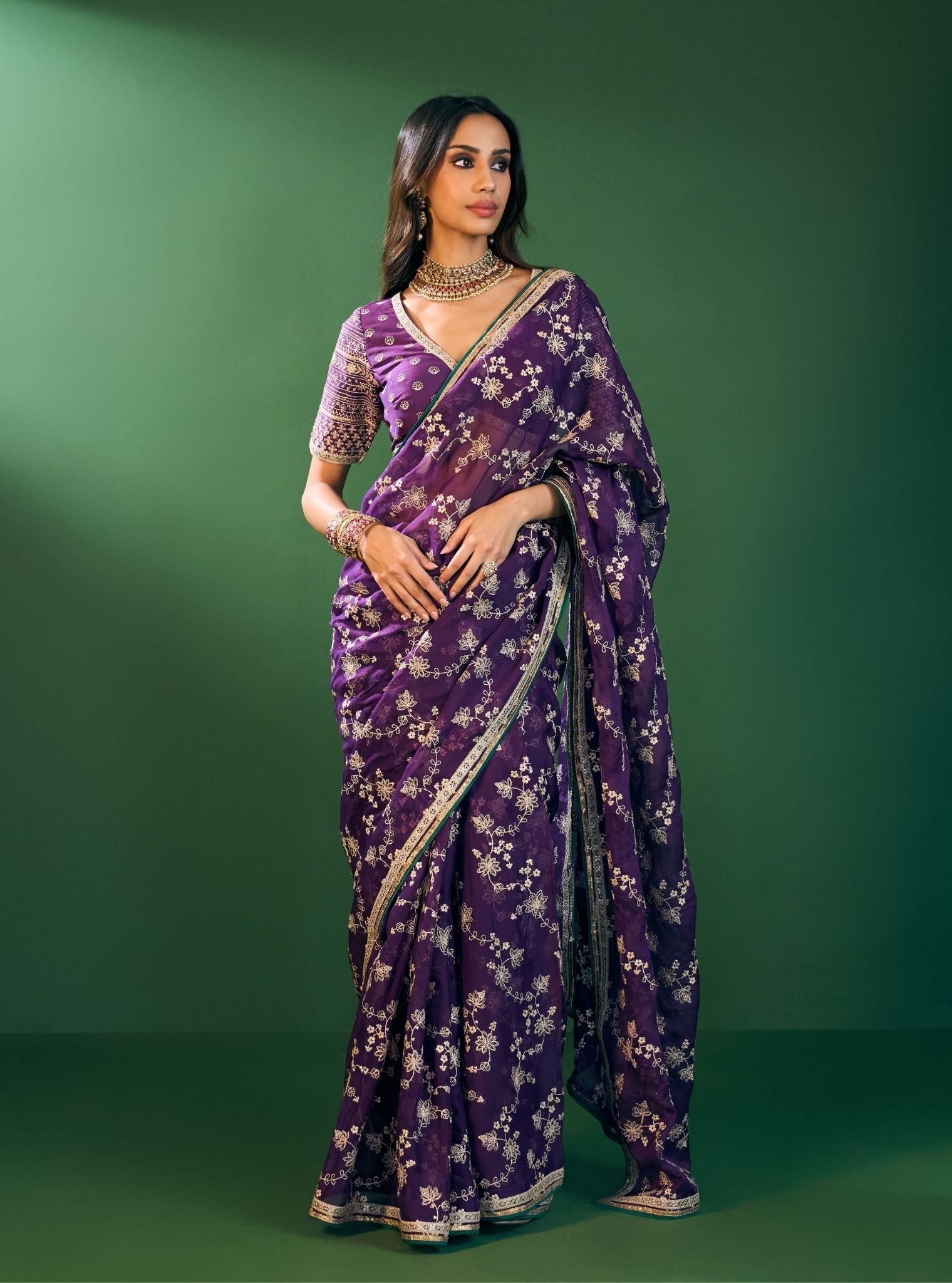 Kavya Organza Purple Saree