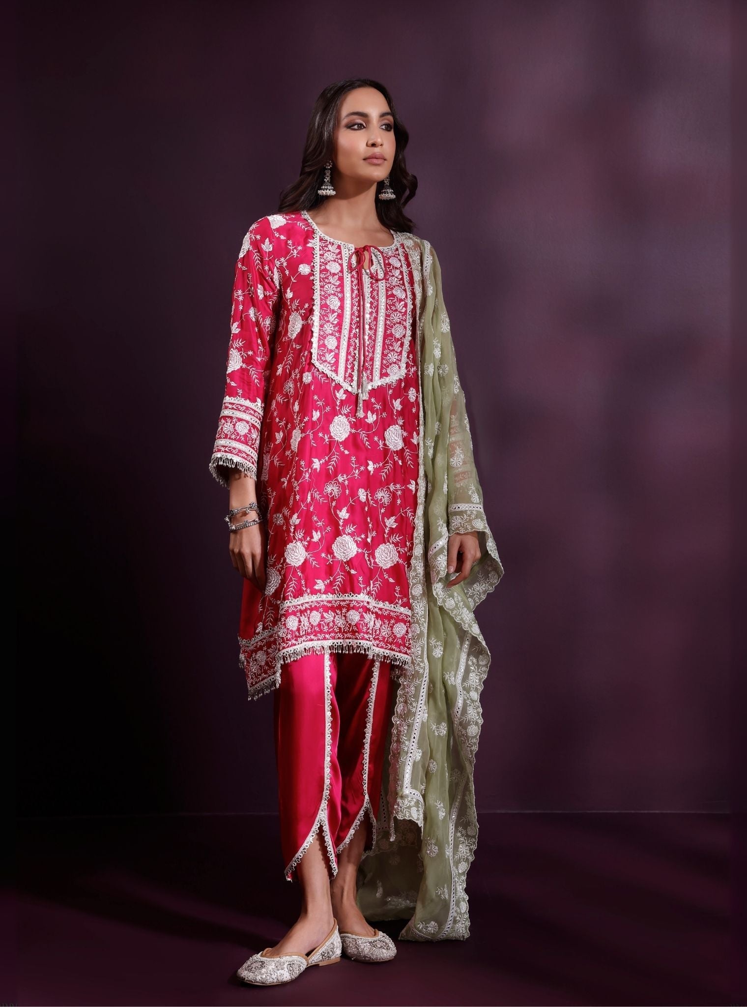 Sanae Cupro Satin Fuschia Kurta Set