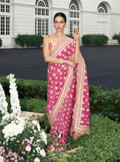 Taani Banarsi Fuschia Saree