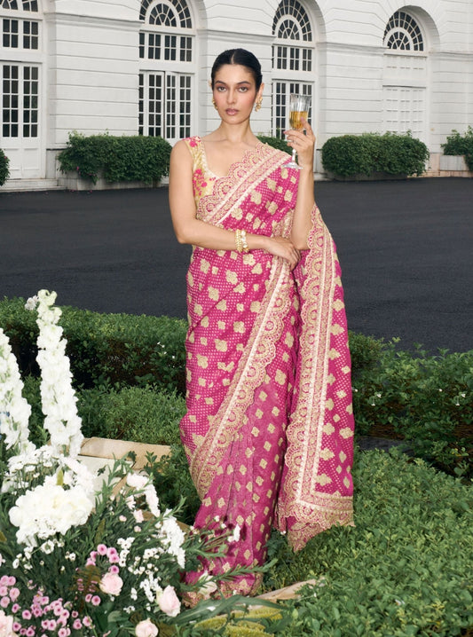 Taani Banarsi Fuschia Saree