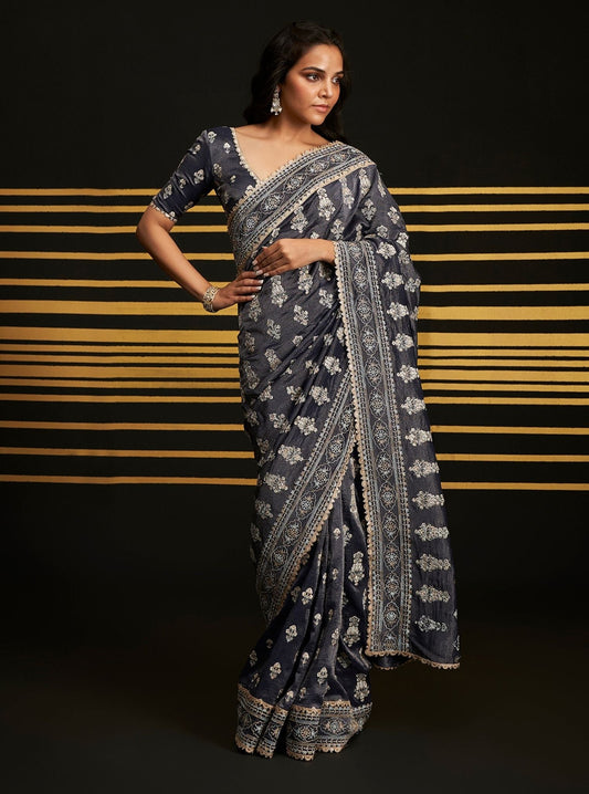 Rangrez Royal Tissue Navy Saree