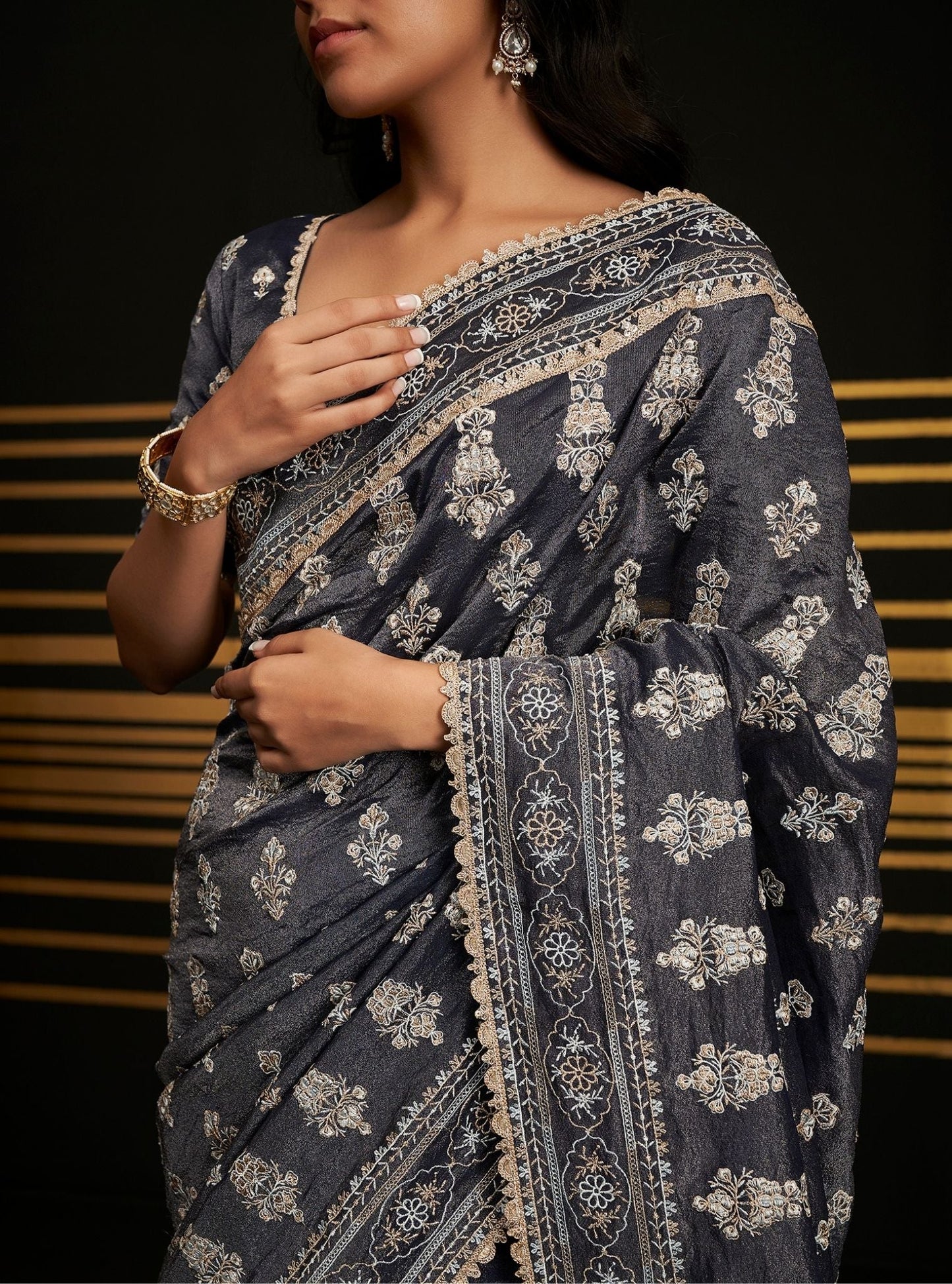 Rangrez Royal Tissue Navy Saree