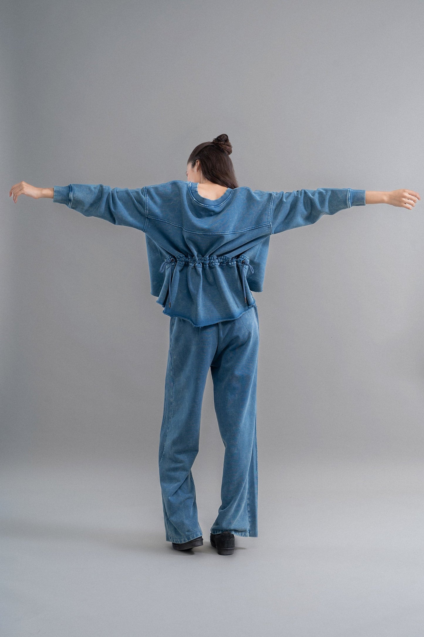 Denim-Wash 100% Cotton Terry Ruched Set