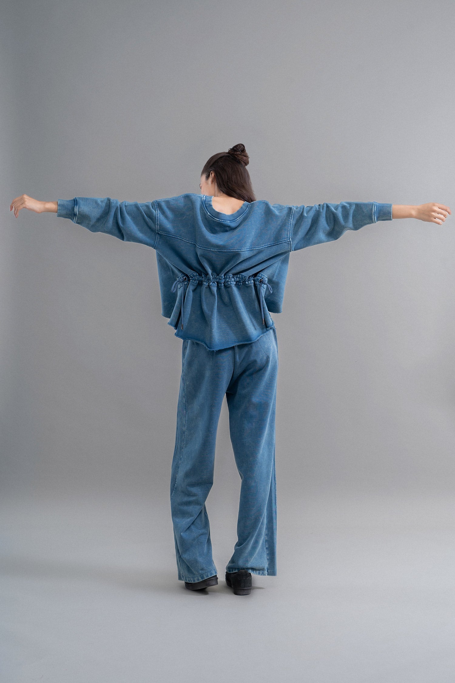 Denim-Wash 100% Cotton Terry Ruched Set