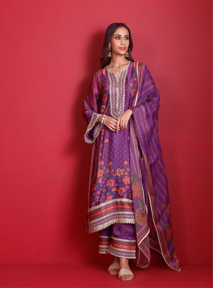 Osha Cupro Satin Purple Kurta Set