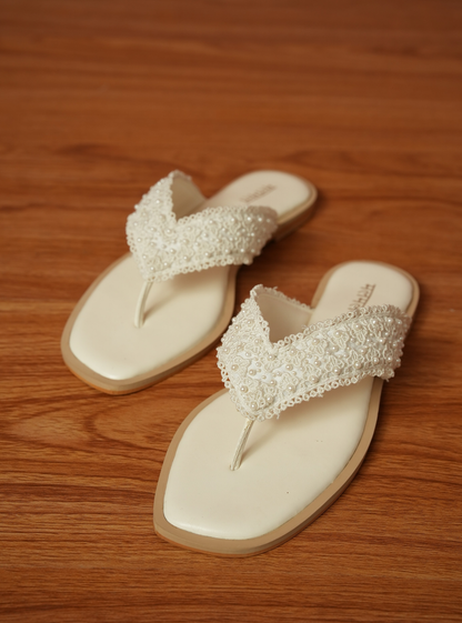 Sheen White V Strap Flats